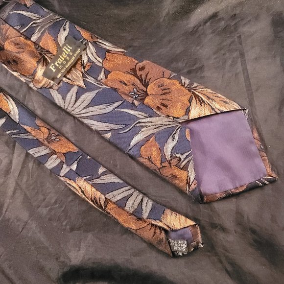 Fratelli Moda Italian 100% Silk Tie Necktie Floral Pattern 57" Length - Picture 3 of 4